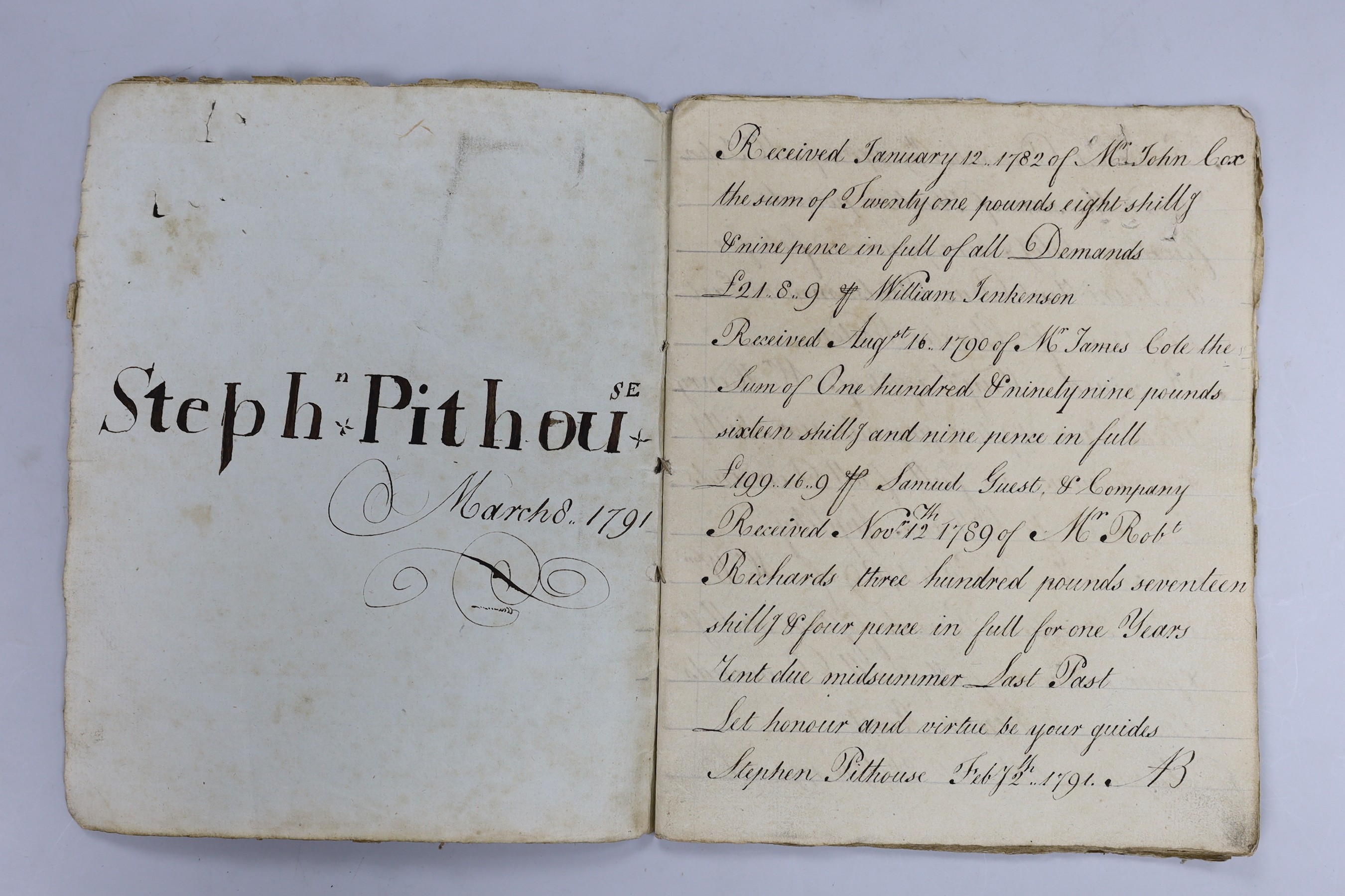 Six George III hand-written school exercise books